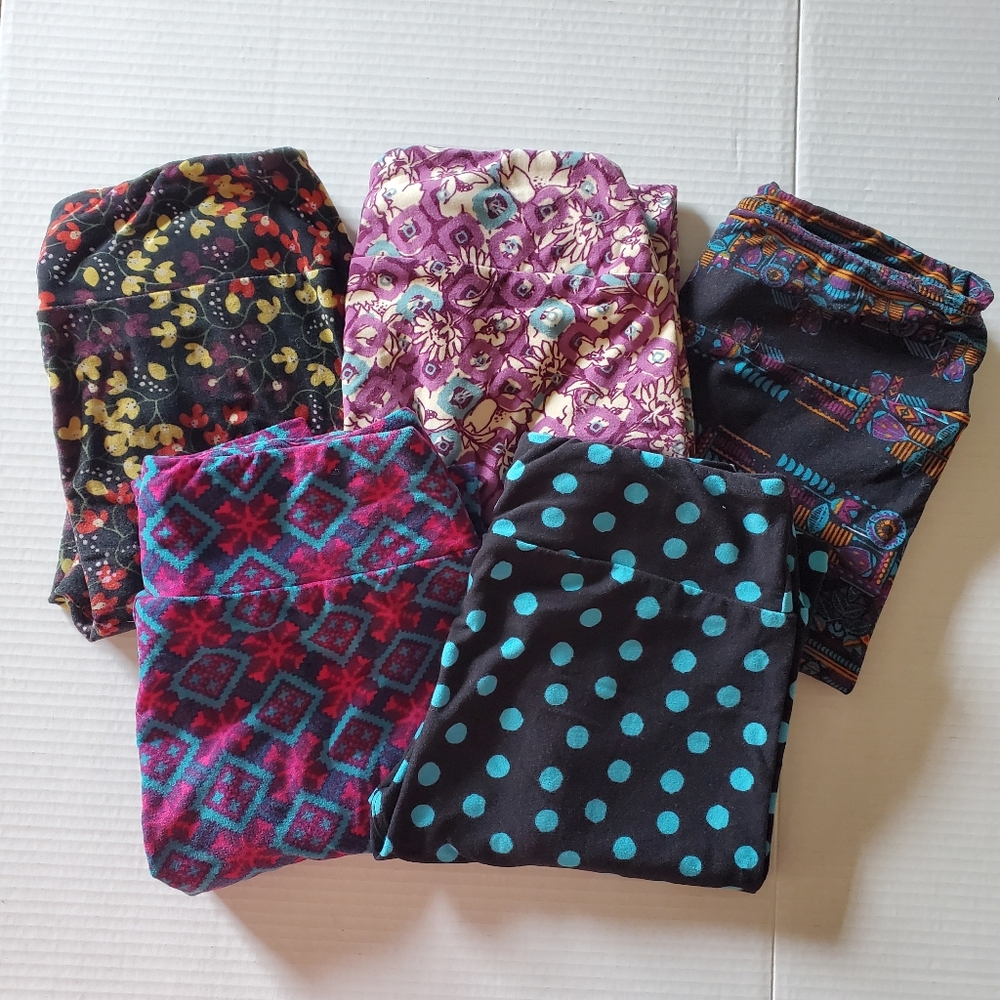 LuLaRoe - One Size- Lot Of 5 Colorful Patterned Leggings Set